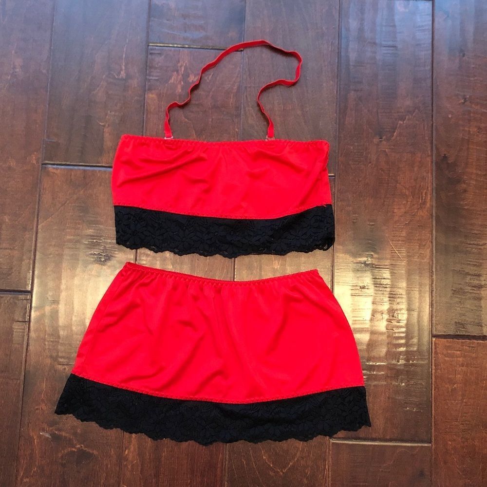 Black and red skirt with crop top